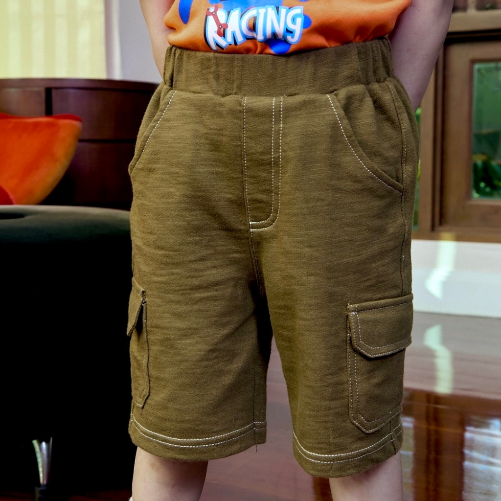 e’clat กางเกงขาสั้น เด็กผู้ชาย1-6ปี เอวยางยืด เนื้อผ้าทอcottonเกล็ดปลาสลาฟ เนื้อนุ่ม 9041