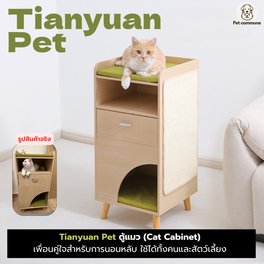 คอนโดแมวไม้จริง ชั้นวางของแมว โต๊ะข้างเตียงสำหรับแมว บ้านแมวซ่อนตัวCat Side Table Cat Furniture