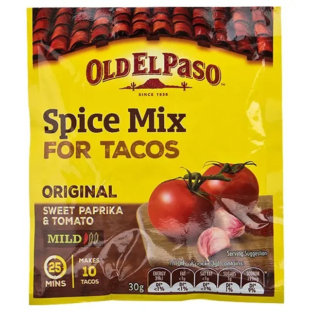 ผงทาโก้ สไปซ์ มิกซ์ (ซอสผงปรุงรส) ตราโอลด์ เอล พาโซ 30 กรัม Taco Spice Mix (Old El Paso Brand) 30 g.