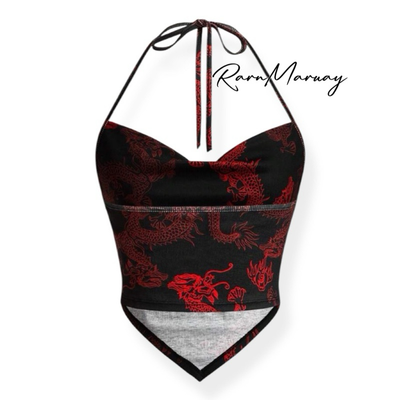 (พร้อมส่ง) เสื้อคล้องคอลายมังกร ชุดเทศกาลตรุษจีน R0223 รูปที่ 2