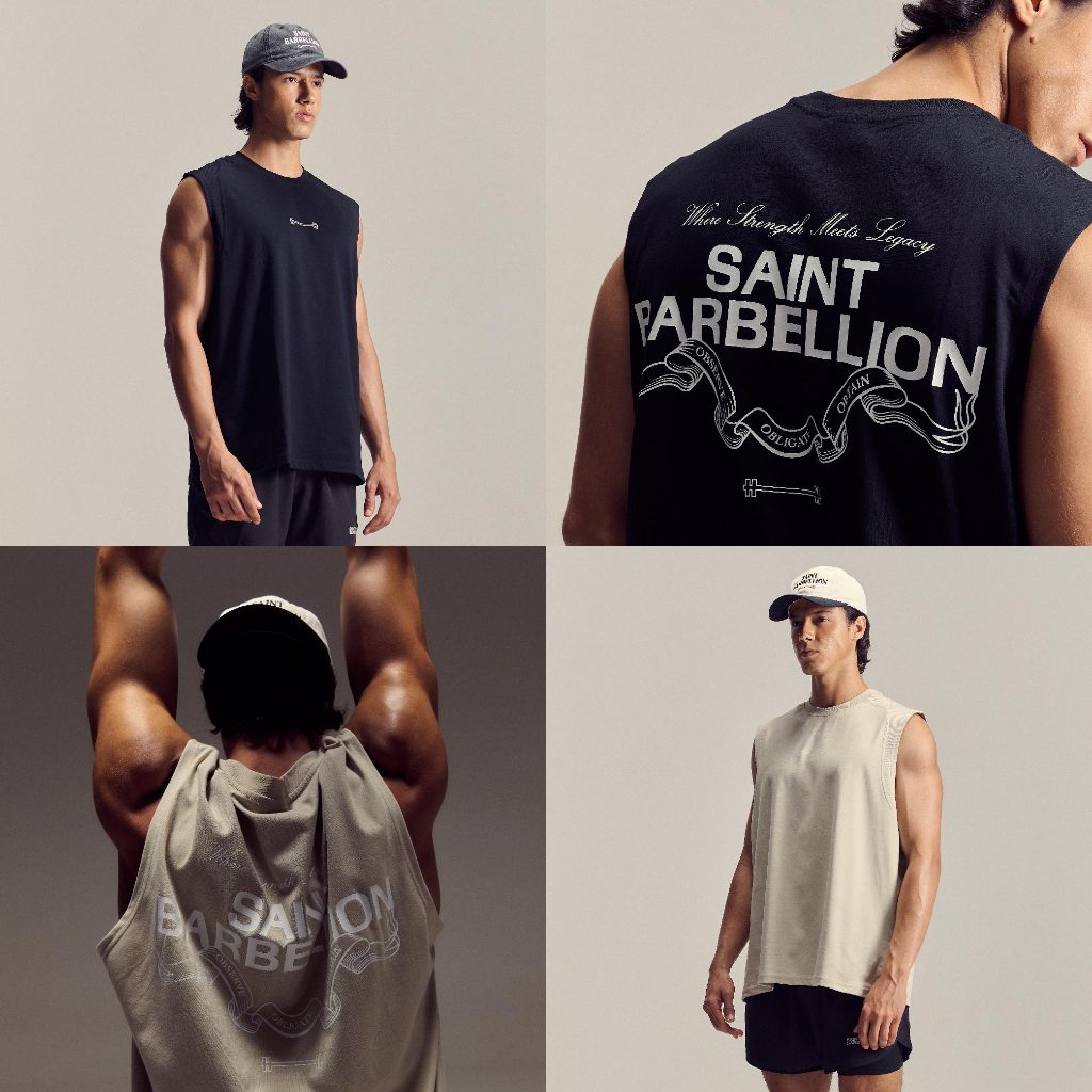Saint Barbellion เสื้อออกกำลังกาย แขนกุด เนื้อผ้า Cotton 56% และ Polyester 44%