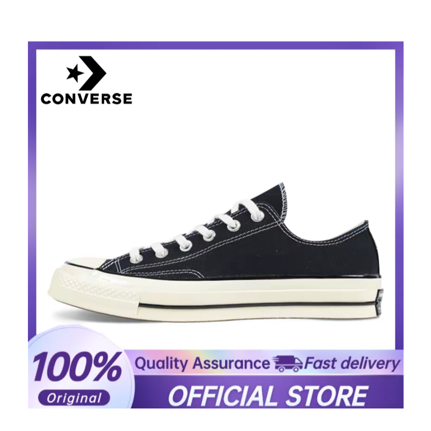 【100%Original】Converse 1970s Chuck Taylor Ctas 70 Carbon Black White Low Top Women&Men Sneakers 144757C