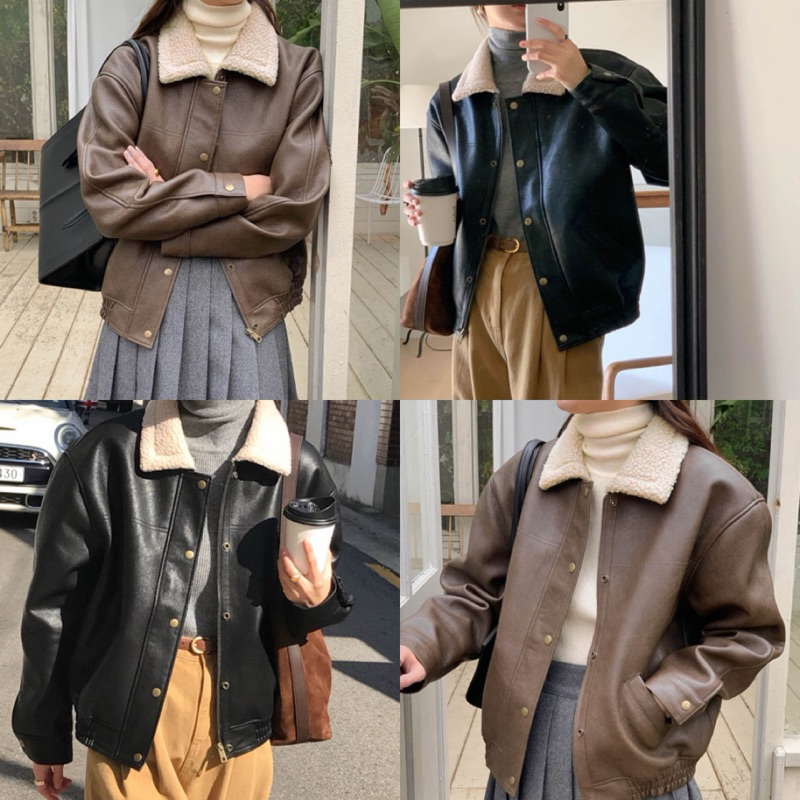 เสื้อแจ็คเก็ตหนังบุขน เสื้อหนังกันหนาว