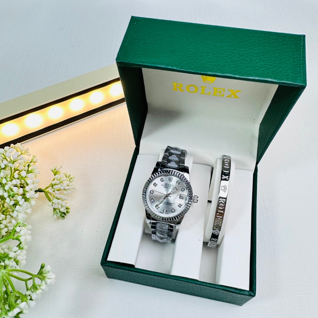rolex นาฬิกา quartz ผู้หญิงนาฬิกาแฟชั่นสายเหล็กจัดส่งเร็