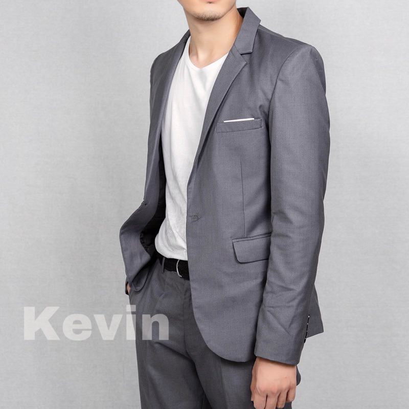 เสื้อสูทรุ่นB19 กระดุม1 เม็ด ชุดสูทผู้ชาย สีเทา ไซส์ SS-4XL