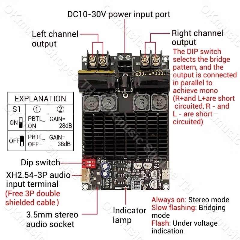 ZK-2001 **ของแท้** 200w (100w+100w) แอมป์ขับเบส TPA3221 DC18-30v แอมป์แยกซับ แอมป์ขับซับ แอมป์จิ๋ว 2001 zk2001