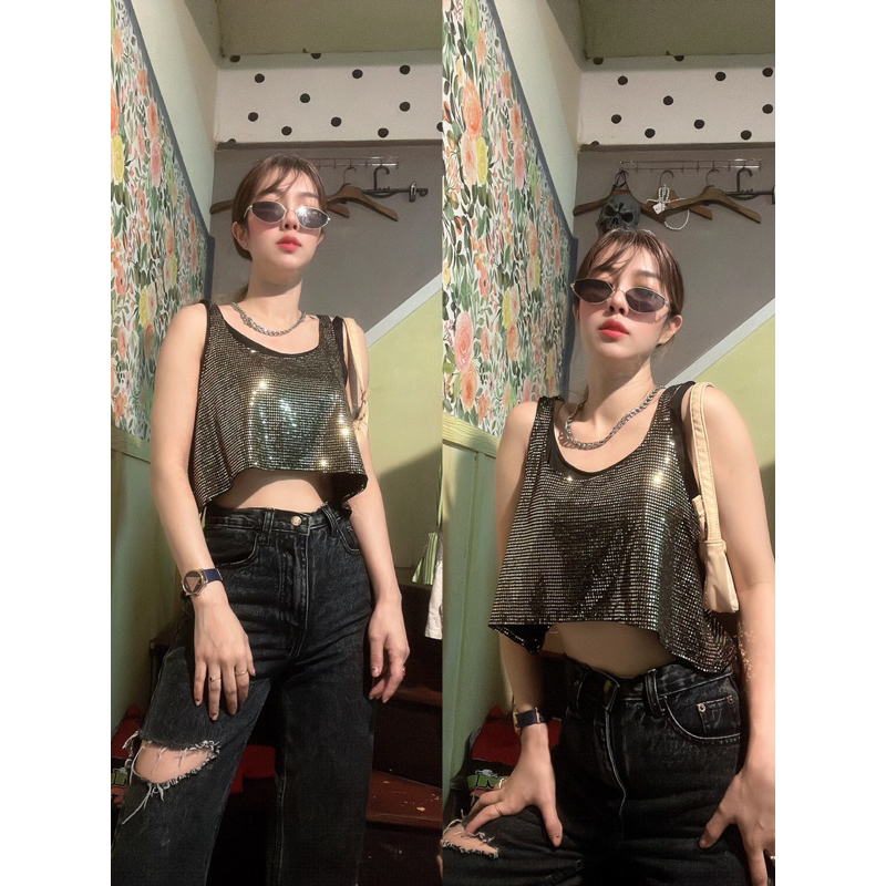 พค้อมส่ง🇹🇭เสื้อเลื่อมวิ้งๆ บริ้งๆ กลิคเตอร์ ทรงคอบกล้าม แซ่บติดแกลม