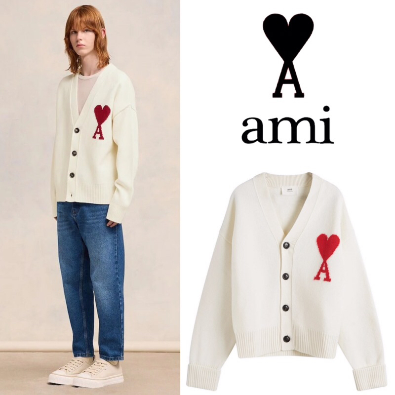 เสื้อคลุมคาดิแกน Ami Paris de Coeur Wool Cardigan (สีขาว)