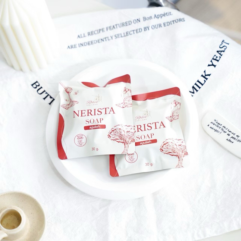 สบู่เนริสต้า สบู่ลดสิวลดรอยสิว หน้าใสออแกนิก100%มีสครับจากธรรมชาติในตัว ผิวแพ้ง่ายสามารถใช้ได้