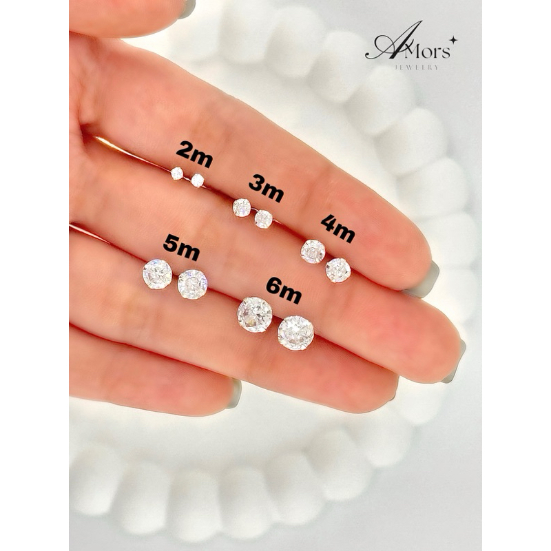 Amors jewelry Earring  ต่างหูเพชร CZ กลม เงินแท้ 925 (ราคา 1 คู่)