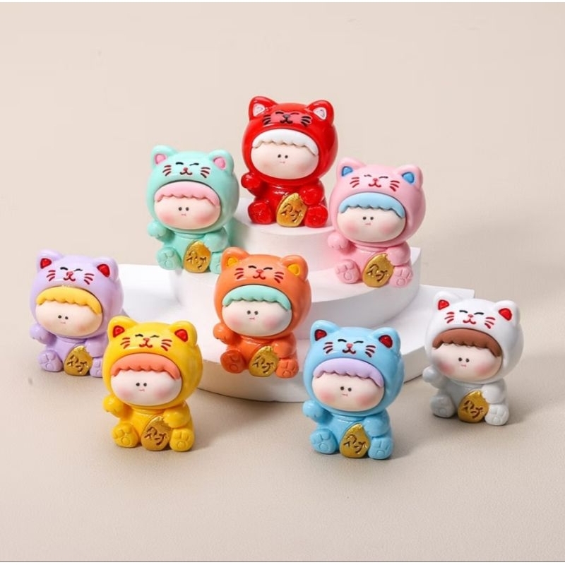 (พร้อมส่งในไทย) ตุ๊กตาเด็กชุดแมวนำโชค ตุ๊กตาเรซิ่น