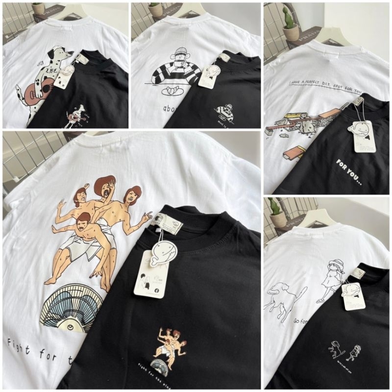 ป้ายวาฬ: เสื้อยืดโอเว่อร์ไซส์ งานสกรีน หน้า-หลัง รวมลาย อกหน้าผ้า 44" เสื้อคอกลม เสื้อยืด oversize
