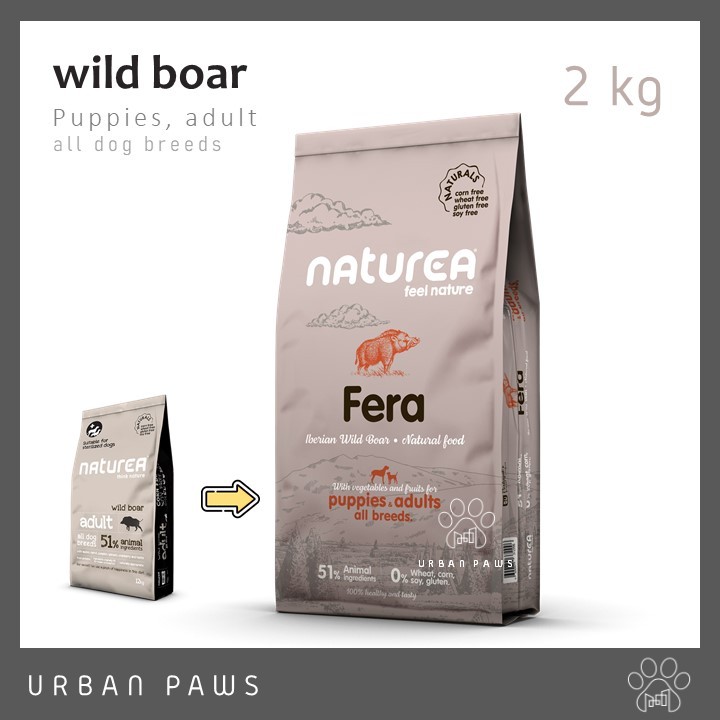 อาหารสุนัข Naturea Fera - Wild Boar สูตรหมูป่าสเปน Premium Holistic สำหรับสุนัขทุกช่วงวัย ทุกสายพันธุ์ 2 kg