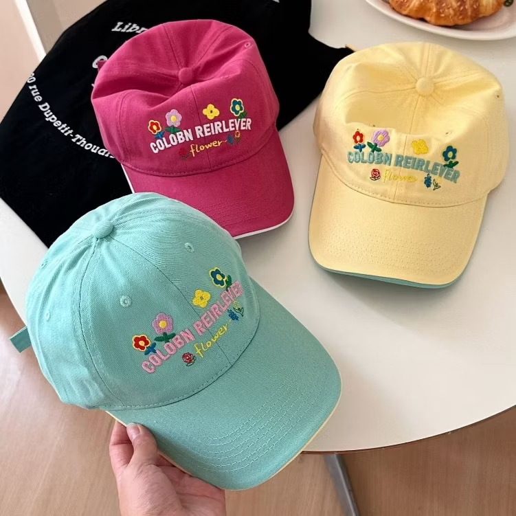 🌼หมวกเบสบอล แบบนิ่ม ปัก Colobn Flowerดอกไม้4ดอก มี7สี  คุณภาพสู สไตล์เกาหลี
