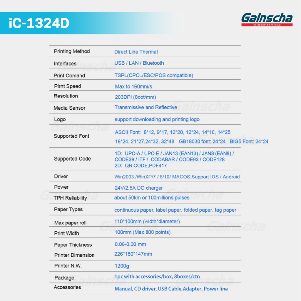 เครื่องพิมพ์ฉลากสินค้า iC-1324D พิมพ์ใบปะหน้า ไม่ใช้หมึก เชื่อมต่อUSB Bluetooth บาร์โค้ด label