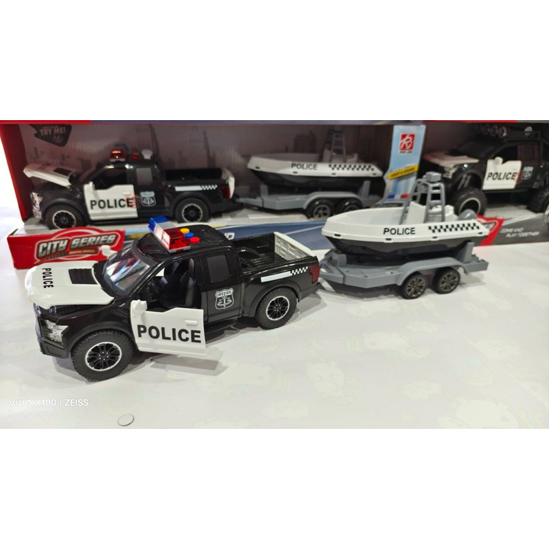🌈ของเล่น ของเล่นเด็ก รถตำรวจลากเรือรถตำรวจ รถตำรวจ เรือตำรวจ ตำรวจ Police car รถเด็กเล่น