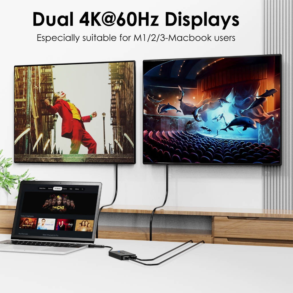 WAVLINK อะแดปเตอร์ USB ถึง HDMI Dual 4K HDMI Splitter 1 in 2 Out Video ตัวแปลง USB to HDMI สําหรับ Macbook Air M1 M2