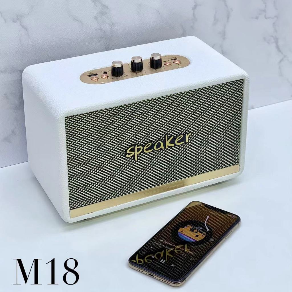 ลำโพงบลูทูธไร้สาย M18 (ปรับเบส ปรับแหลมได้) พร้อมส่ง3สี รองรับ TF/USB/AUX/FM 20W