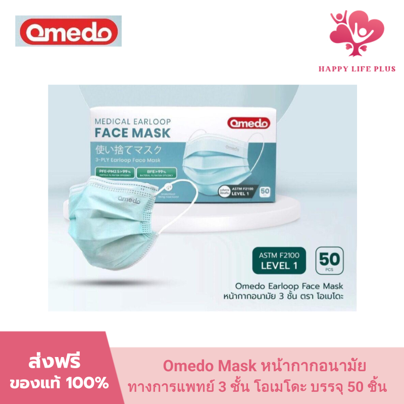 Omedo Mask หน้ากากอนามัยทางการแพทย์ 3 ชั้น โอเมโดะ บรรจุ 50 ชิ้น