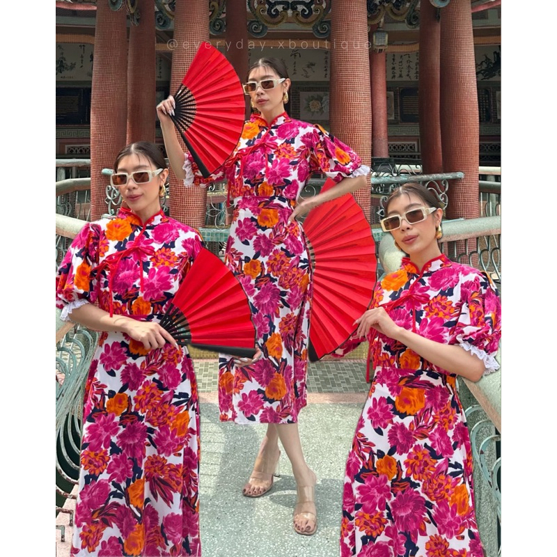 A06 🥮🩷🧧CNY COLLECTION 🧧🩷🥮 CNY DRESS BALLON SLEEVES (650฿) น้องโบตั๋นสุดคิ้ว!! ลายนี้คือเลิศ !! เดรสค