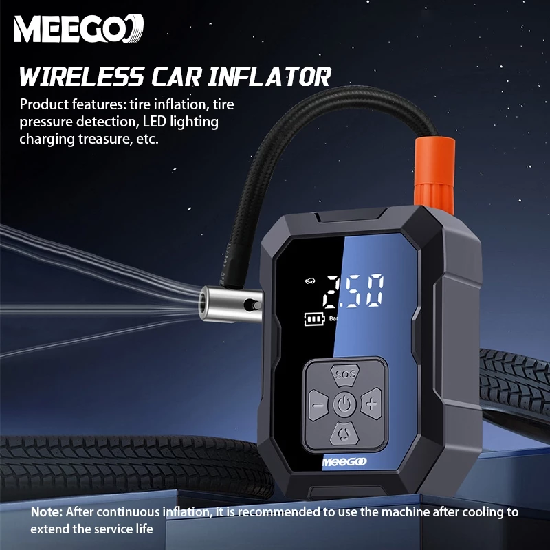MeeGoo เครื่องปั๊มลมแบบพกพา เครื่องสูบลมไฟฟ้า Electric Air Pump ที่เติมลมยางรถ มัลติฟังก์ชั่น thumbnail 4