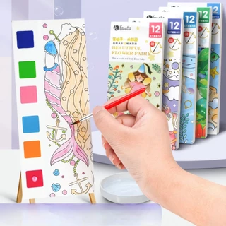 สมุดภาพระบายสีน้ำ สมุดวาดภาพ DIY ของเล่นเด็ก สมุดระบายสี แบบมีสีในตัว แถมพู่กัน