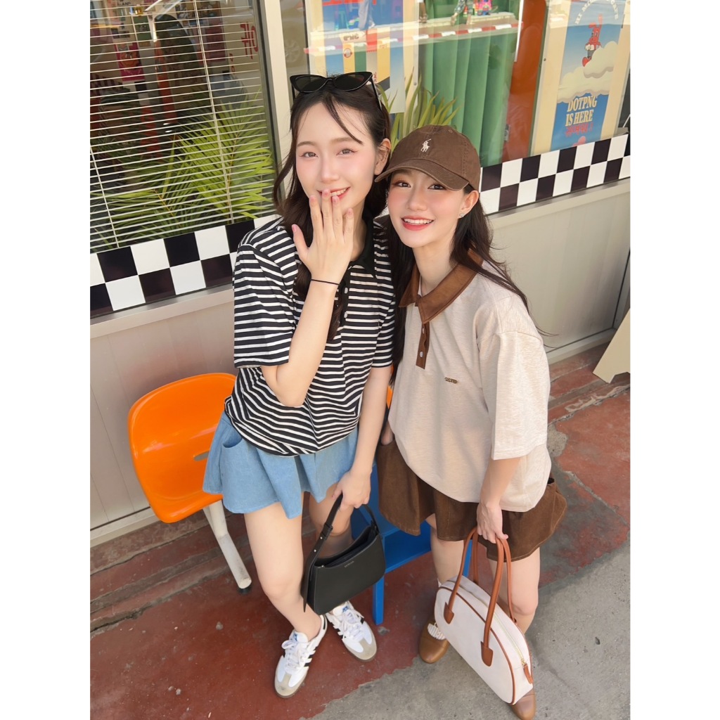 SISTER.RRR : CHALEE TOP เสื้อโปโลกปกหนังกลับ
