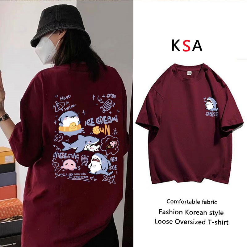พร้อมส่ง เสื้อยืดแขนสั้นทรงหลวมสไตล์เกาหลี oversize สื้อผ้าสาวอวบไซซ์ใหญ่ เสื้อโอเวอร์ไซส์ผู้หญิงวินเทจ ลายการ์ตูนน่ารัก