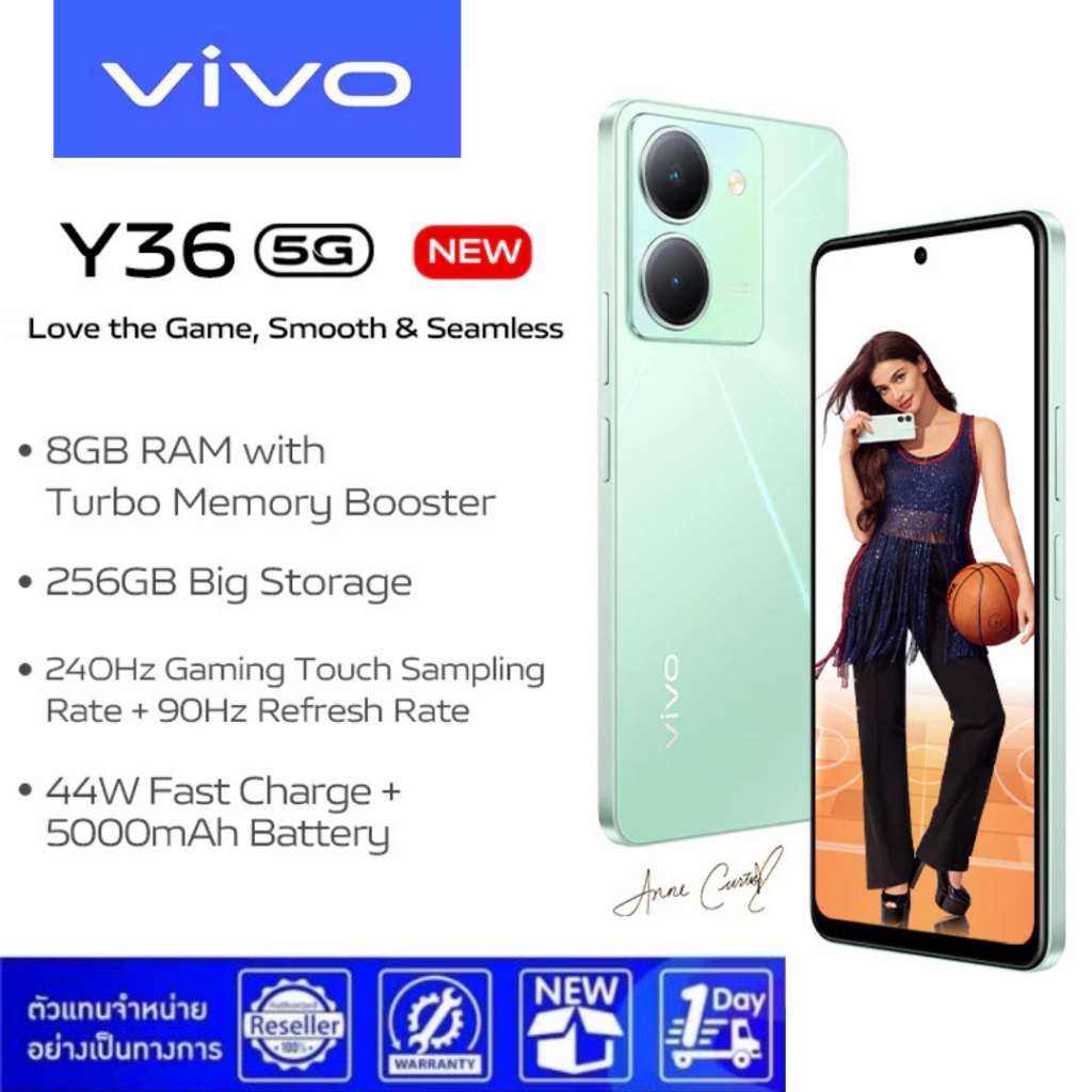 Vivo Y36 5G สมาร์น, RAM 8GB + ROM 256GB, หน้าจอ 6.64 นิ้ว, แเตอรี่ ทนทาน, กล้อง 50MP, ของแท้