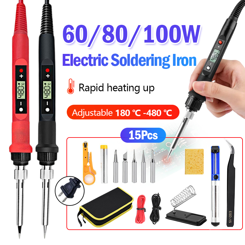 ชุดบัดกรี  15pcs 60W ปรับอุณหภูมิได้ จอแอลซีดีหัวแร้งไฟฟ้า ปั๊มเครื่องมือเชื่อม หัวแร้งบัดกรี electric soldering iron