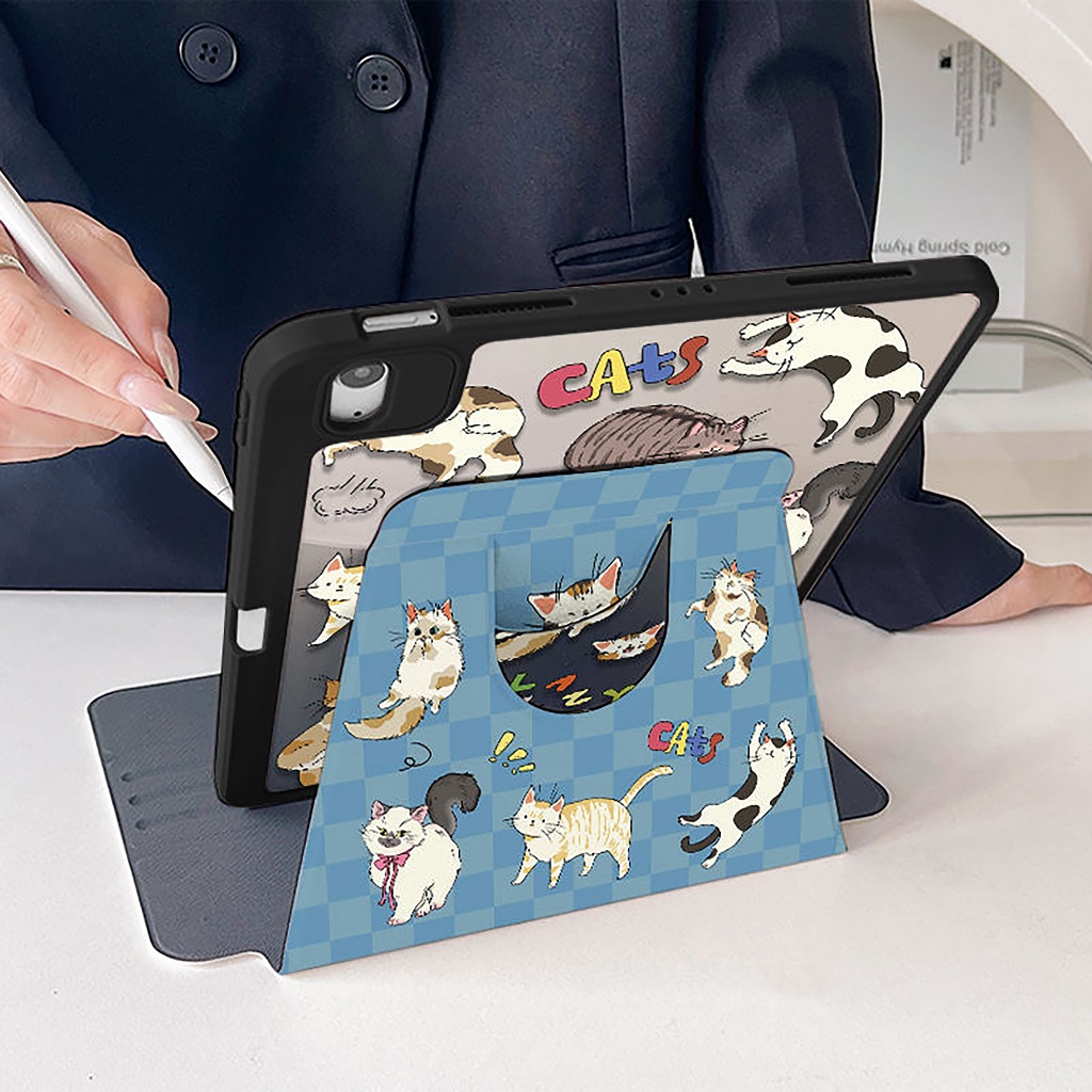 🌼ออกให้ 24 ชม🌼เคสiPadหมุน 360°Air7 Air6 11 Gen11 ที่ใส่ปากกา ครอบครัวลูกแมว เคส iPad Gen9 Pro11 2024 - รูปที่ 3