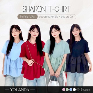 Yolanda เสื้อยืดคอกลม แฟชั่น สีพื้น ทรงขนมชั้น ผ้าชีฟอง ใส่เ…