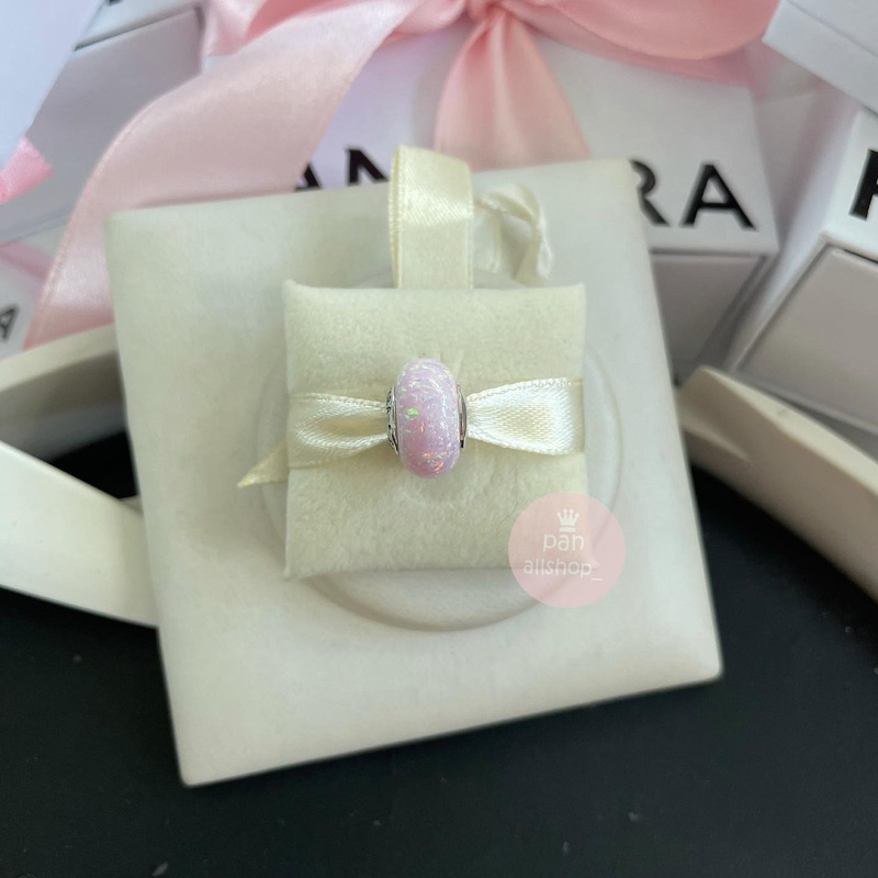 (ของแท้100%) silver murano charm มูโอปอล์ชมพู
