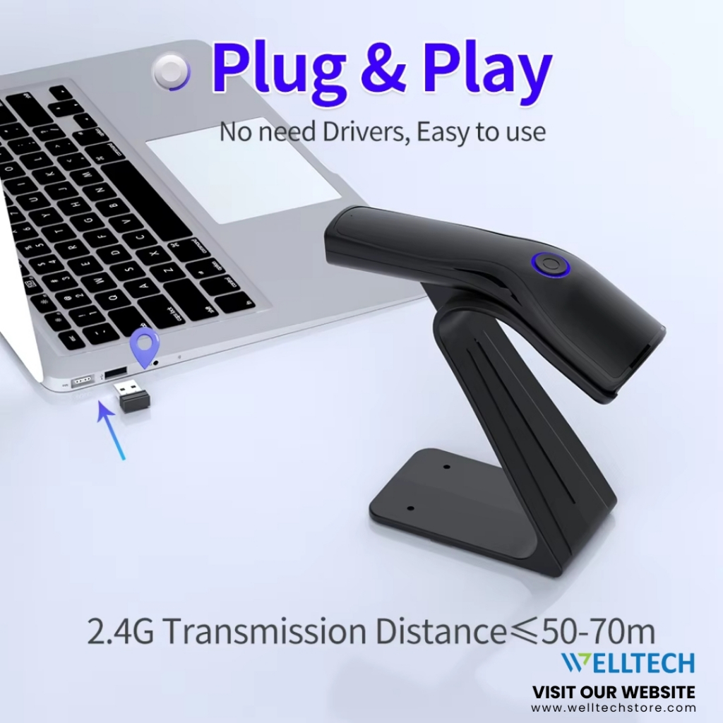 WELLTECH เครื่องสแกนบาร์โค้ดไร้สาย อ่านบาร์โค้ด 1D 2D QR Barcode Scanner รุ่น X-3500B