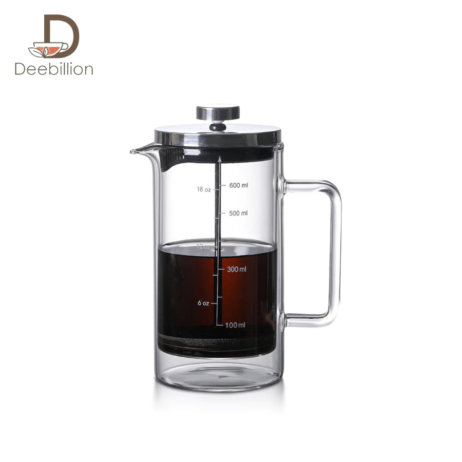 เหยือกชงกาแฟสด  กาชงกาแฟแบบกด 300ml 600ml แก้ว 2 ชั้น French Press ชงง่ายเพียงแค่กด Deebilion