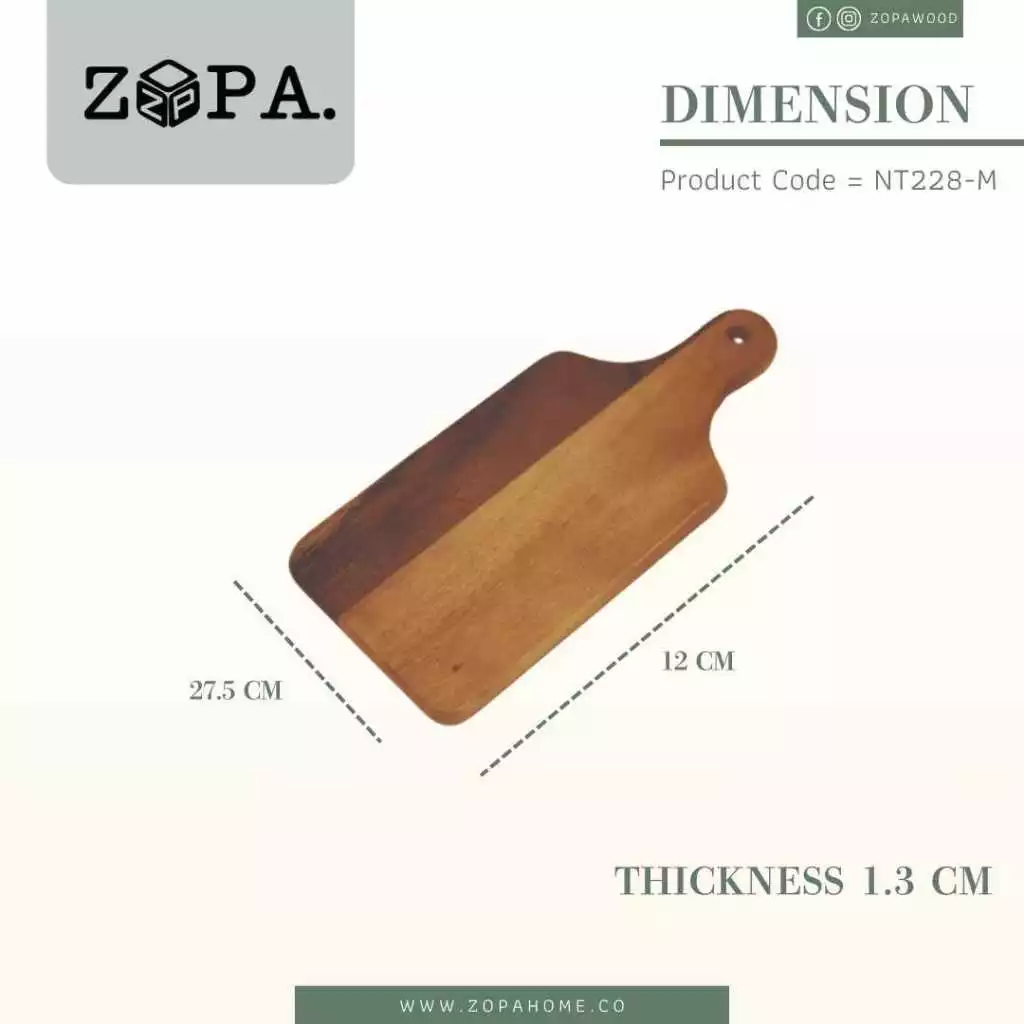 เขียงเหลี่ยมมีด้าม ไม้จามจุรี ZOPAWOOD เขียงเล็กมีด้าม เขียงวางขนม ถาดขนม ขนาดเล็ก มือจับ อเนกประสงค์ ถาด Acacia Wood thumbnail 3