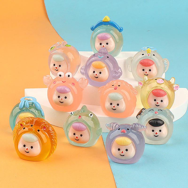 5 ชิ้น 12pcs Luminous Zodiac Animals เรซิ่น Charms สําหรับ DIY