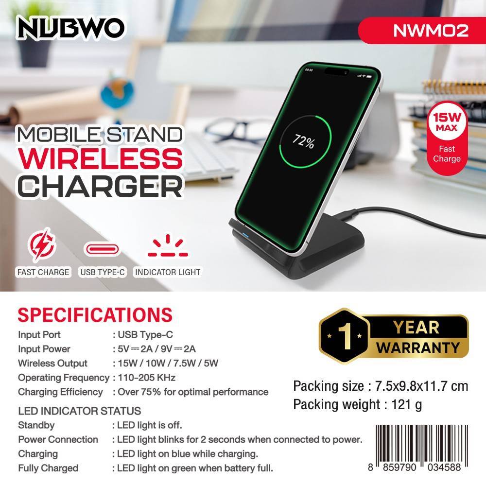 NUBWO MOBILE STAND WIRELESS CHARGER #15W MAX (NWM02)