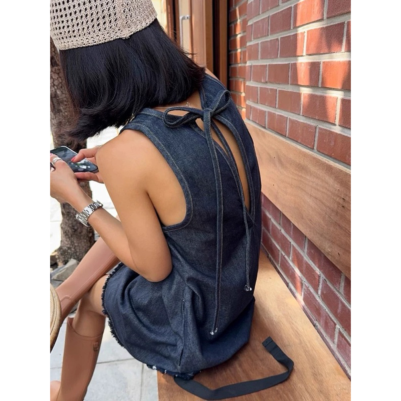 มาใหม่พร้อมส่ง💖(AP202) Poppy Jean Dress เดรสยีนส์ เดรสแขนกุด แขนเว้า สไตล์เกาหลี