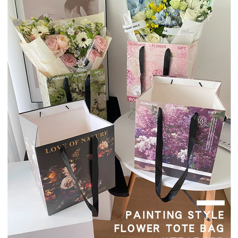 Flower ถุงกระดาษพิมพ์ลายดอกไม้ ใส่ช่อดอกไม้ ใส่ของขวัญ สไตล์เกาหลี มี2ขนาด