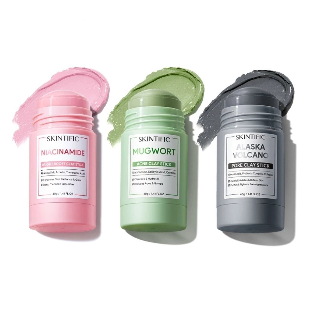 SKINTIFIC Clay Stick สกินทิฟิค มาสก์โคลนแบบแท่ง 40g (Mugwort/Alaska Volcano/Niacinamide)