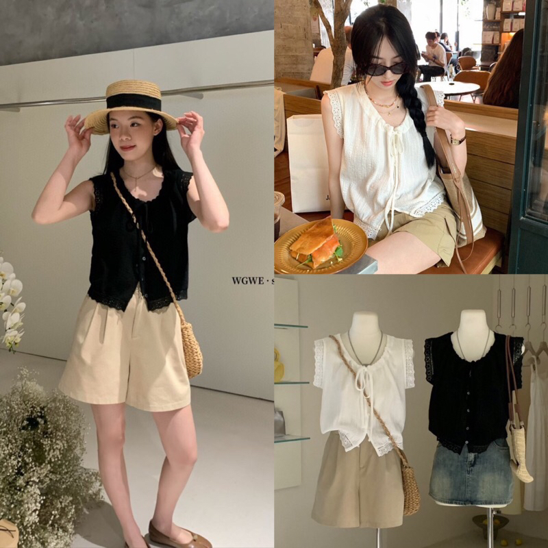 เสื้อแขนกุดแต่งผ้าฉลุรุ่น 3417 TAG.WG.WE