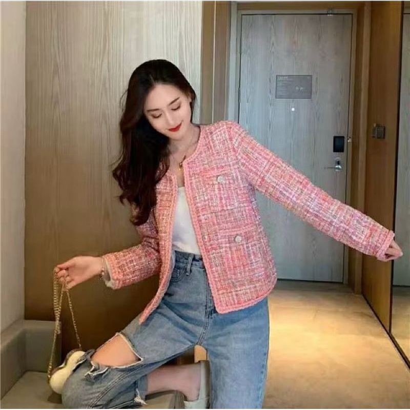 Blazer ผ้าทวิต สีชมพู มือ 1