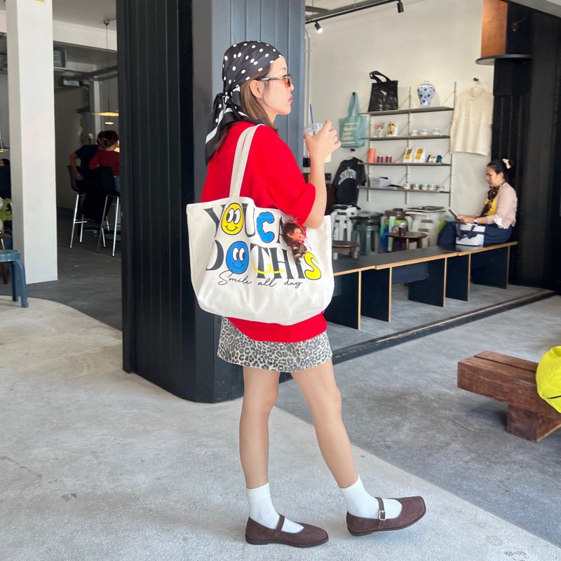 TOTE BAG ลายใหม่ แถมช่องเล็กใส่เหรียญในตัว Lazy sunday