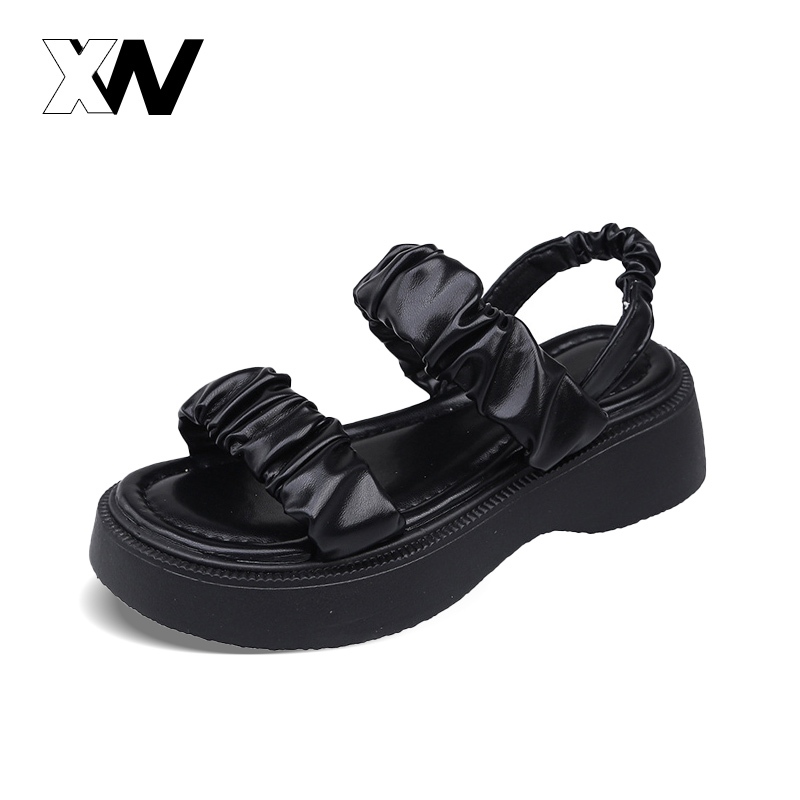 XWbrand  งานใหม่ รองเท้าแตะแฟชั่นแบบสวม 3 สีให้เลือก ส้นหนาเอาใจสายคุณหนูถึง 1.5 นิ้ว ใส่เดินเที่ยวได้สบายไม่เมื่อยเท้า