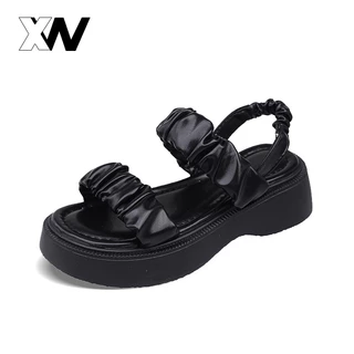 XWbrand งานใหม่ รองเท้าแตะแฟชั่นแบบสวม 3 สีให้เลือก ส้นหนาเอาใจสายคุณหนูถึง 1.5 นิ้ว ใส่เดินเที่ยวได้สบายไม่เมื่อยเท้า