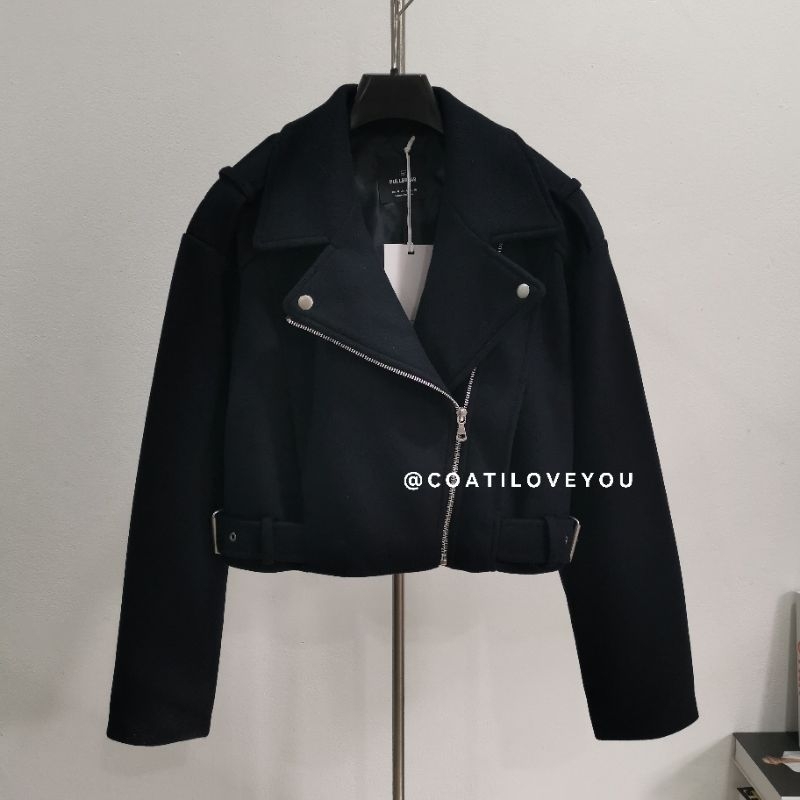 PULL&BEARSOFT​ FABRIC CROPPED​ BIKER​ JACKET​**เสื้อผู้หญิงครอปสั้น**