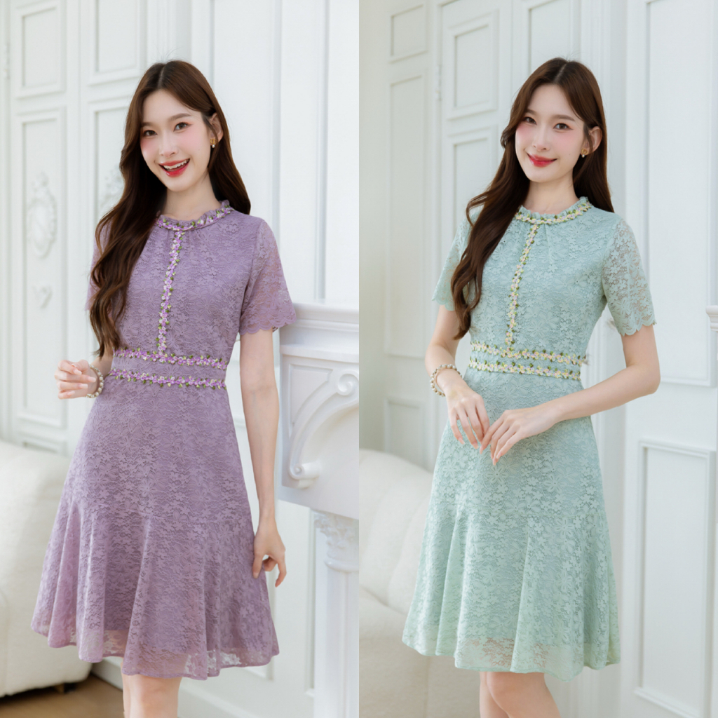 466-01-02แต่งขอบลูกไม้ม่วงพาสเทลและเขียวพาสเทล