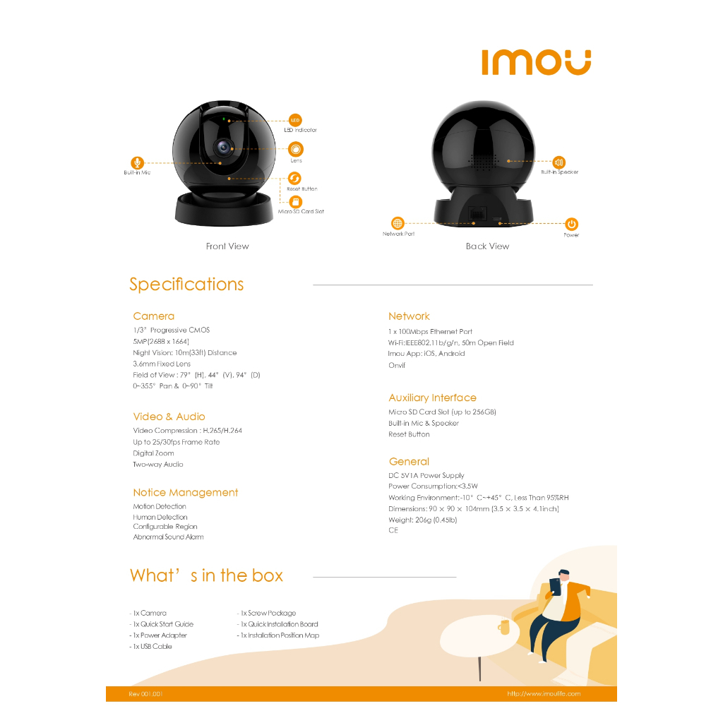 IMOU  Rex 2D 3MP/5MP  Wi-Fi Camera ครอบคลุม 355° สามารถพูดคุยได้สองทิศทางและSmart Tracking กล้องสำหรับภายใน (1ตัว)