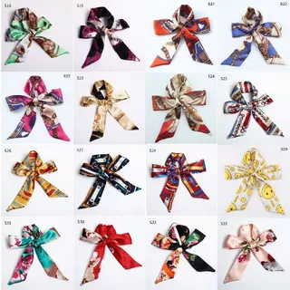 พร้อมส่งจากไทย ผ้าพันหูกระเป๋า 85 ซม. ผ้าซาตินลายแฟชั่น ผูกโบว์กระเป๋า ผูกผมได้ A0002
